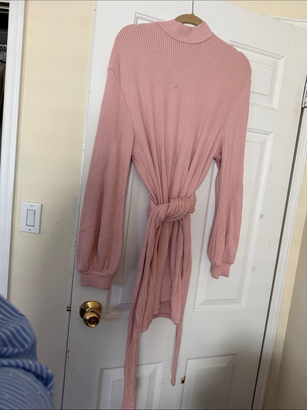 MAJORELLE Dusty Pink Ribbed Tie-Front Long Sleeve Dress